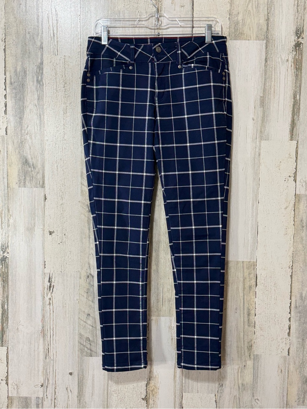 Windowpane Plaid Navy Skinny Pants